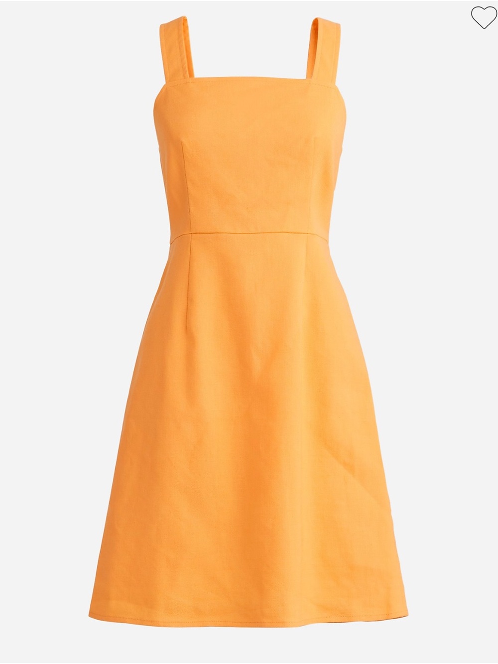J. Crew Sleeveless Square-Neck A-Line Dress in Bright Orange Linen Blend